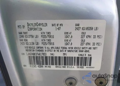 2007 Jeep Liberty Sport from USA, damaged, VIN 1J4GK48K37W617853